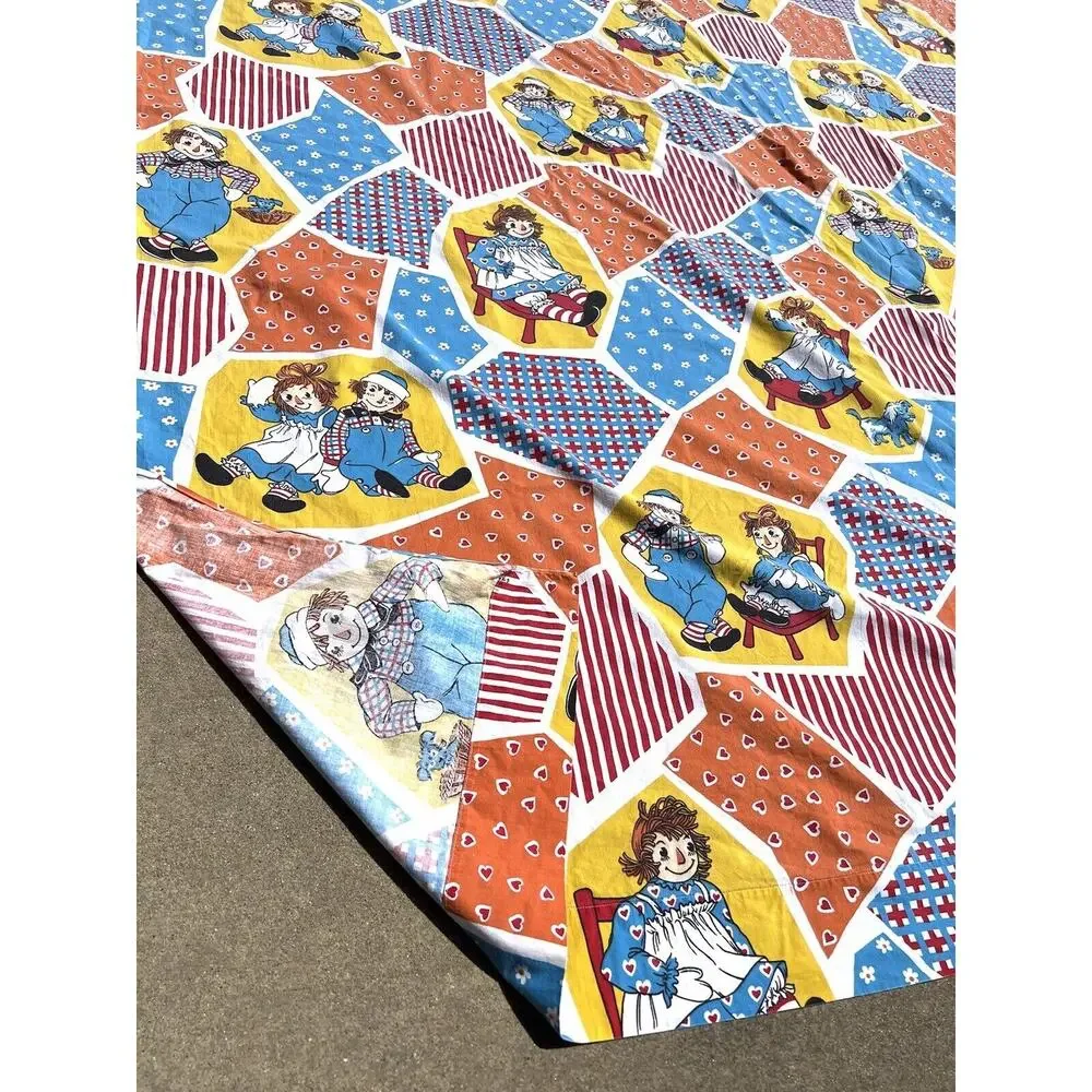Vintage Raggedy Ann & Andy Bobbs Merrill Twin Bedspread Flat Sheet 70s READ